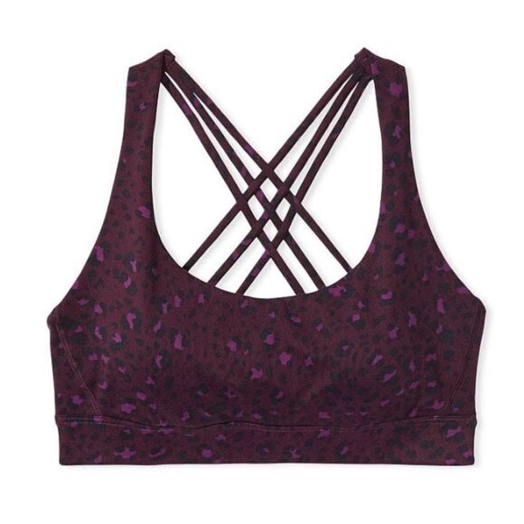 Victoria’s Secret Essentials Strappy Padded Sports bra Deep purple Leopard Small - Picture 1 of 7
